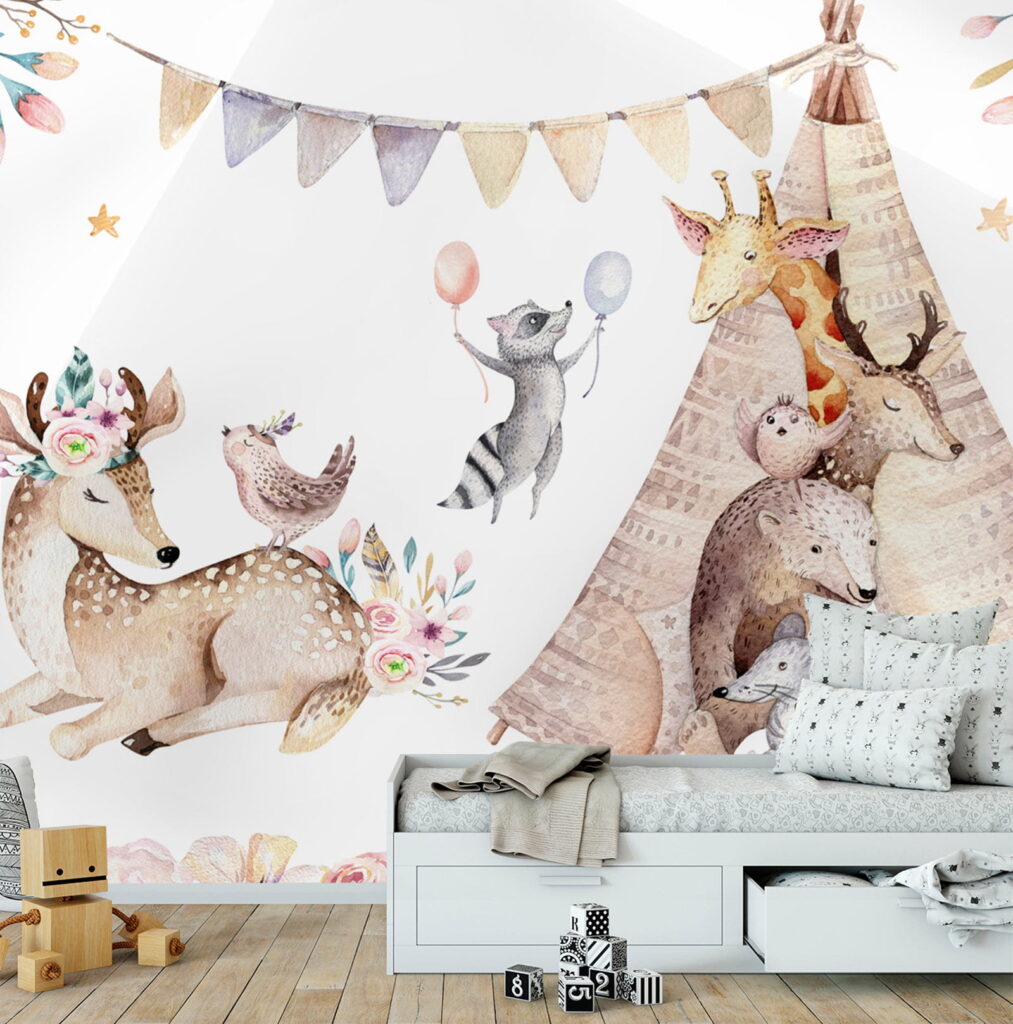 Group of animals with a teepee