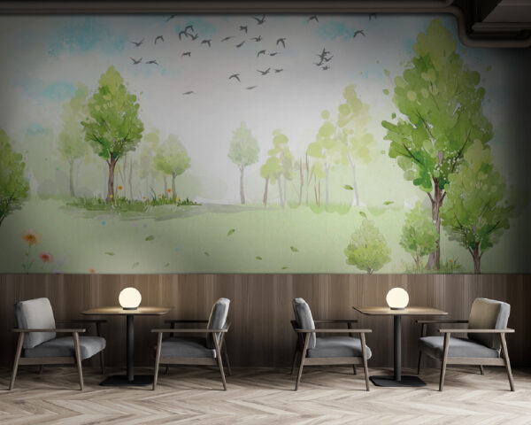 Câmp verde cu copaci și păsări care zboară pe cer u02064piz137m 600x480 - Câmp verde cu copaci și păsări care zboară pe cer - tegory