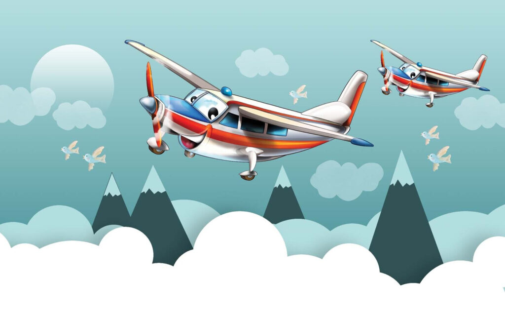 Avioane de desene animate care zboară pe cer Avioane de desene animate care zboară pe cer
