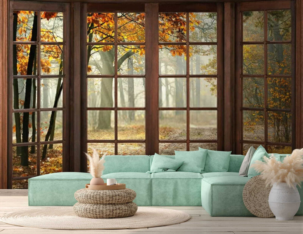 Window with trees and a path through it