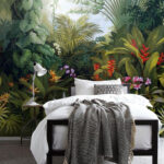 Fototapet Pictura de o pădure cu flori