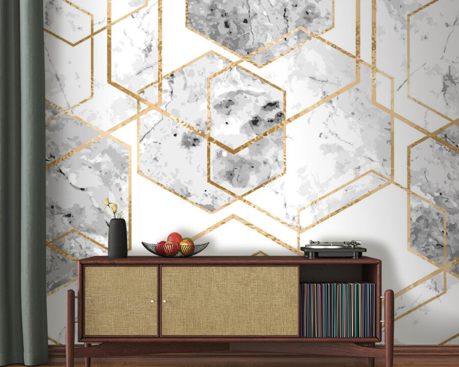 Design elegant hexagonal cu model de marmură. Design elegant hexagonal cu model de marmură.
