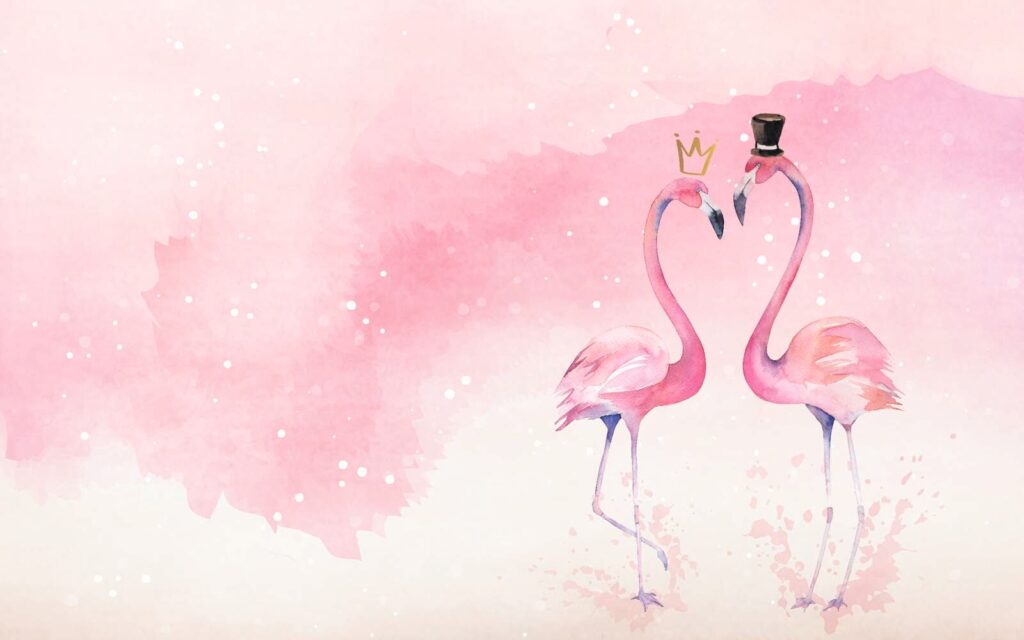Două flamingo cu coroană și coroană pe cap Două flamingo cu coroană și coroană pe cap
