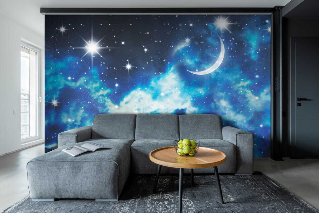 Moon and stars in the sky