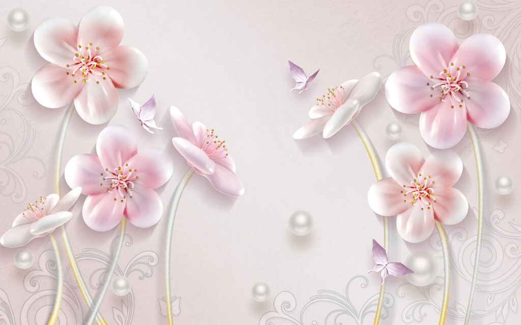 Wallpaper cu flori și fluturi Wallpaper cu flori și fluturi
