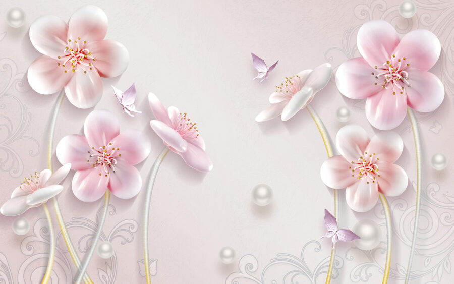 Fototapet Wallpaper cu flori și fluturi - imagine 3