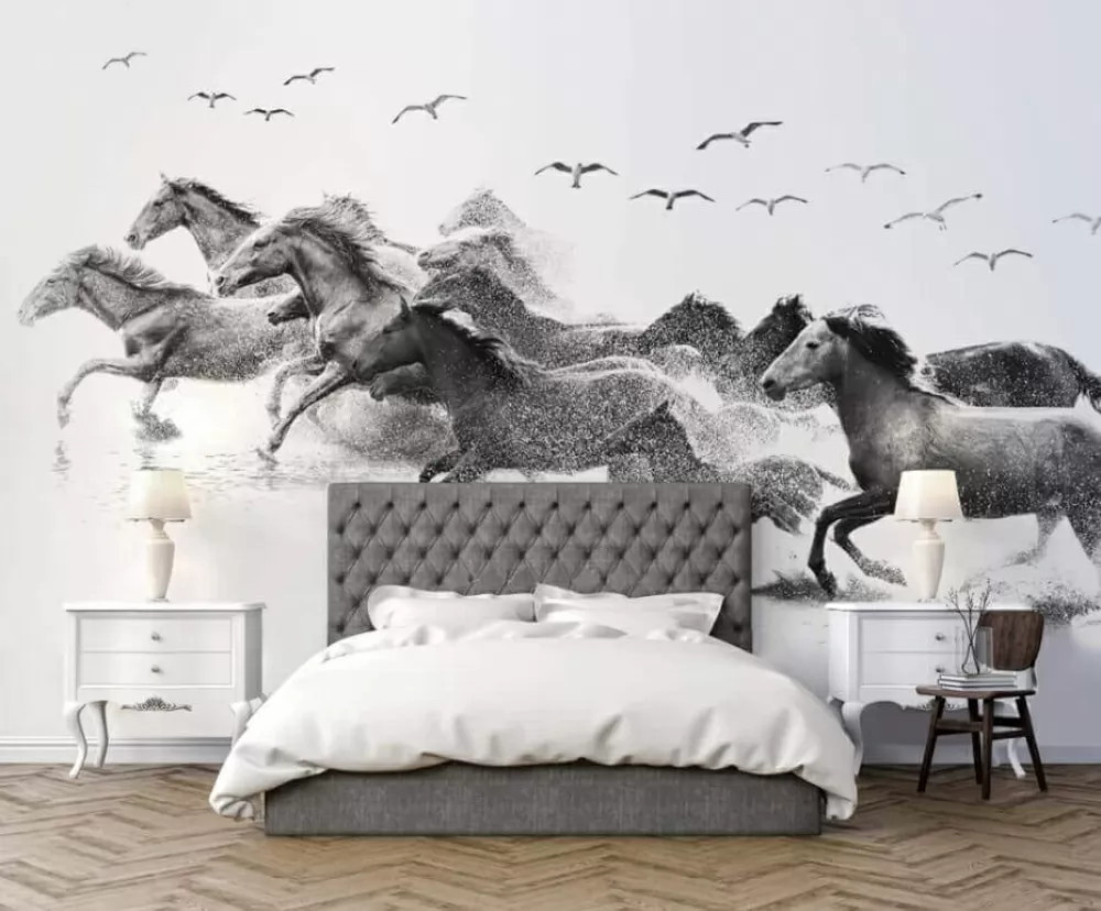 u14413pib1m - Un grup de cai care aleargă prin apă - tegory