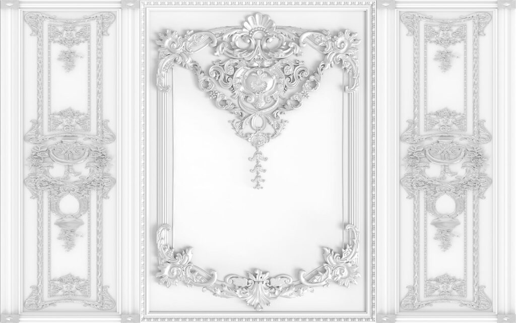 Perete alb cu desene ornamentate Perete alb cu desene ornamentate