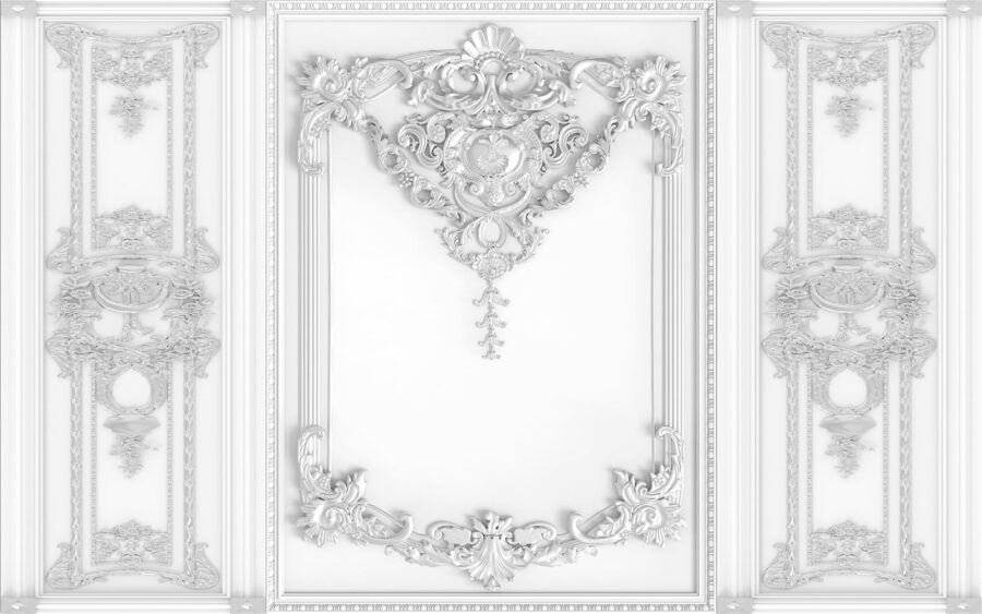 Perete alb cu desene ornamentate