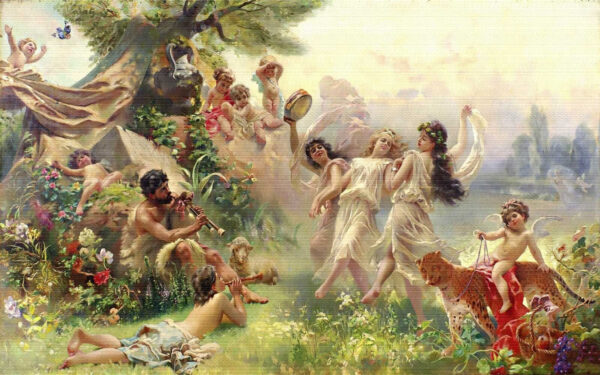 Pictura de oameni dansând într-o pădure Pictura de oameni dansând într-o pădure