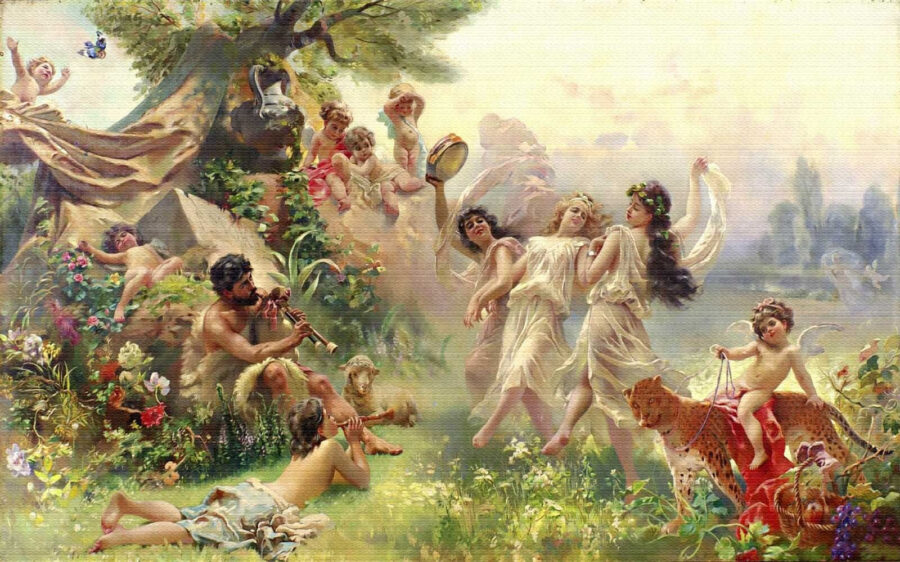Pictura de oameni dansând într-o pădure