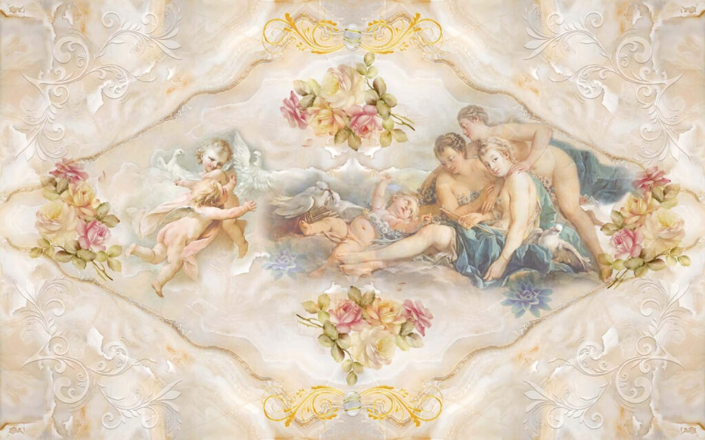Pictura de îngeri și flori Pictura de îngeri și flori