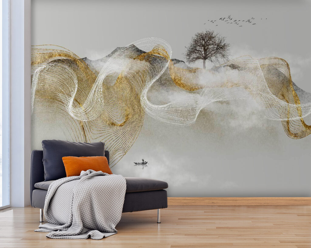 Painting of a tree and clouds