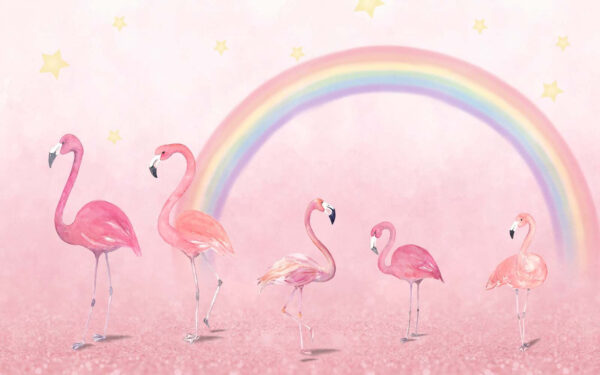 Grup de flamingo cu un curcubeu Grup de flamingo cu un curcubeu
