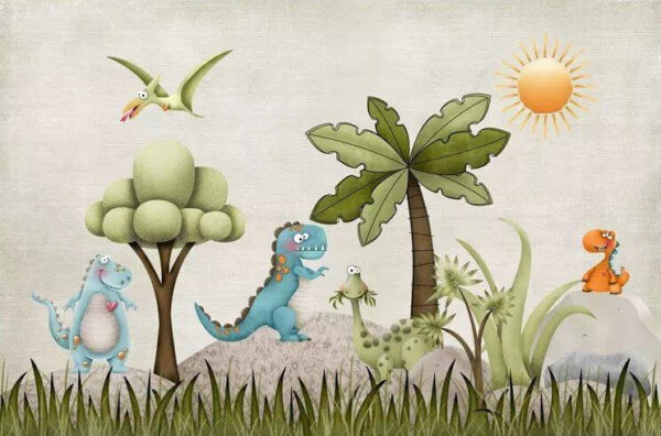 Desen animat dinozaur într-un câmp Desen animat dinozaur într-un câmp