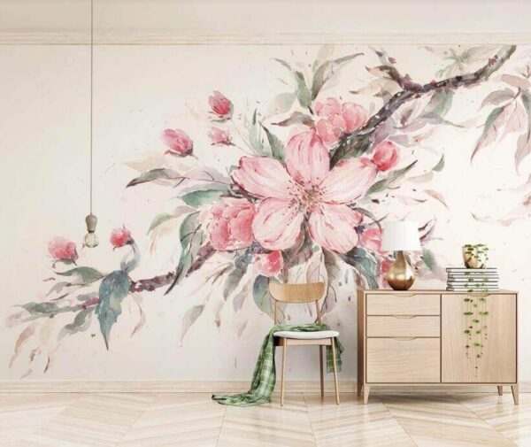 Pictură de flori roz pe o ramură u29797pih1m 600x505 - Pictură de flori roz pe o ramură - tegory