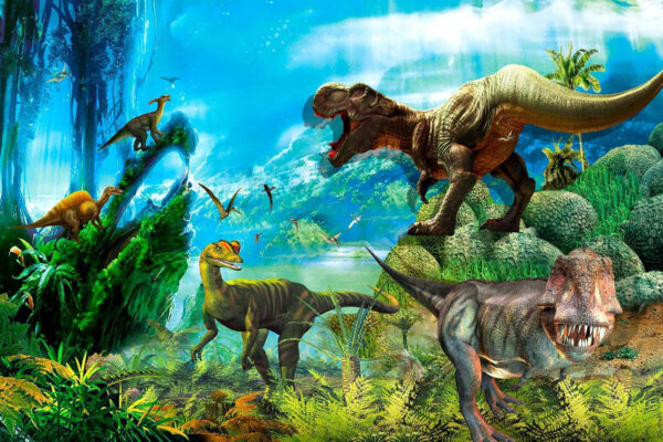 Grup de dinozauri într-o pădure Grup de dinozauri într-o pădure