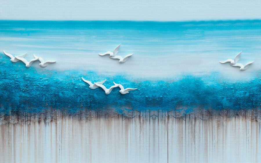 Fototapet Pictura de păsări care zboară peste un ocean albastru - imagine 2