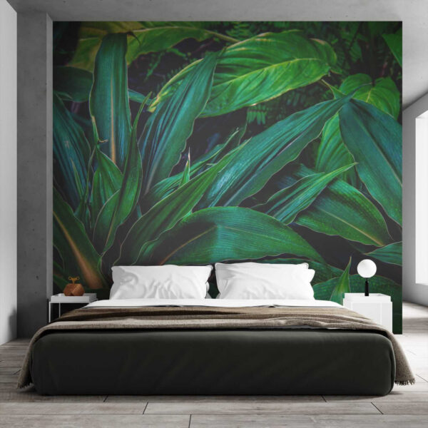 Frunze tropicale luxuriante în verde vibrant Frunze tropicale luxuriante în verde vibrant