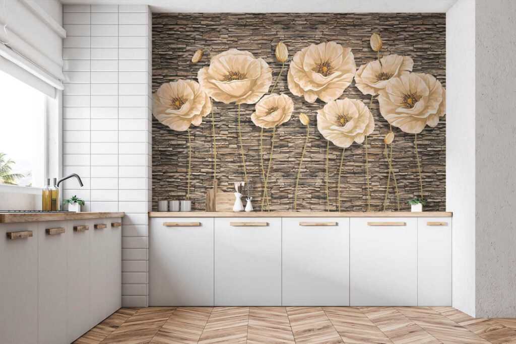 Group of flowers on a brick wall