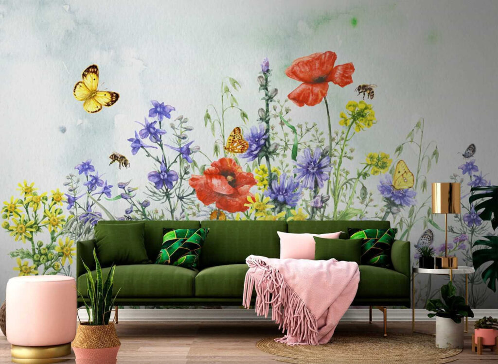 Painting of flowers and butterflies