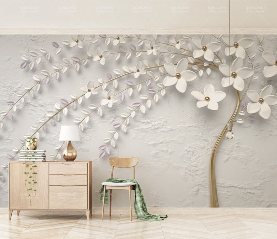 Fototapet Elegant alb Floral perete Artistry