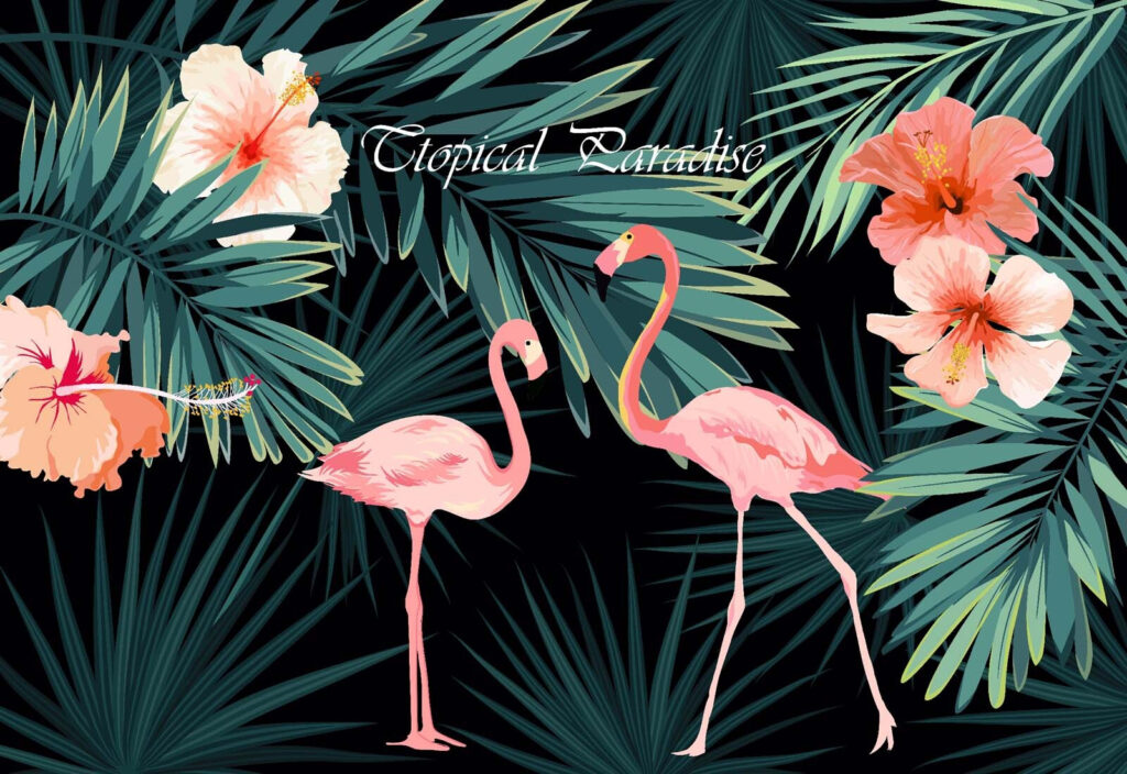 Cuplu de flamingo roz și flori Cuplu de flamingo roz și flori