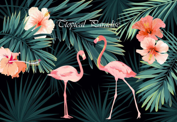 Cuplu de flamingo roz și flori Cuplu de flamingo roz și flori