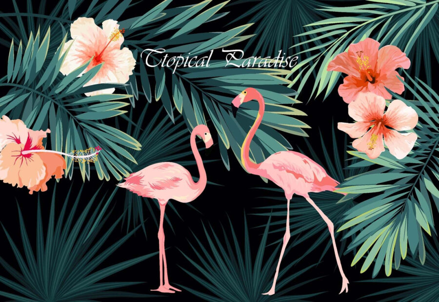 Cuplu de flamingo roz și flori Cuplu de flamingo roz și flori