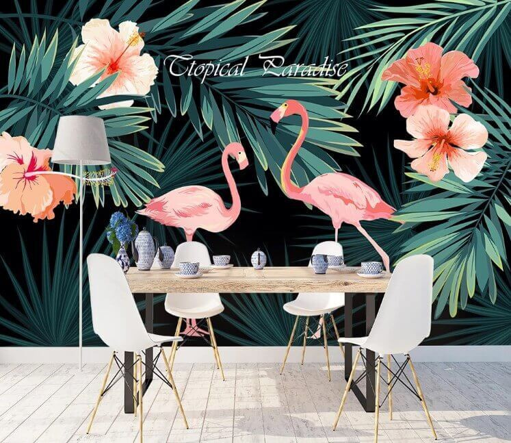 Cuplu de flamingo roz și flori Cuplu de flamingo roz și flori