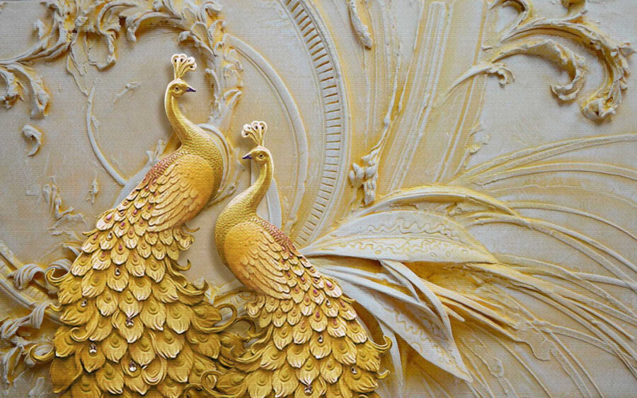 Fototapet Păuni eleganți în relief ornamentat - imagine 11