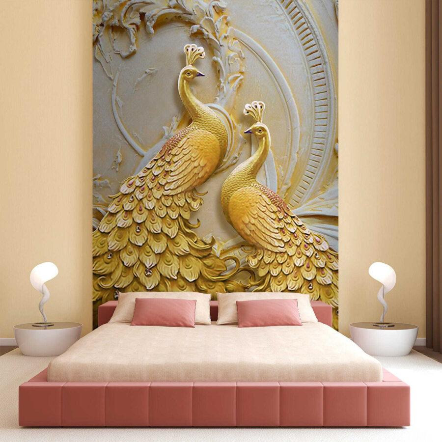 Fototapet Păuni eleganți în relief ornamentat - imagine 2