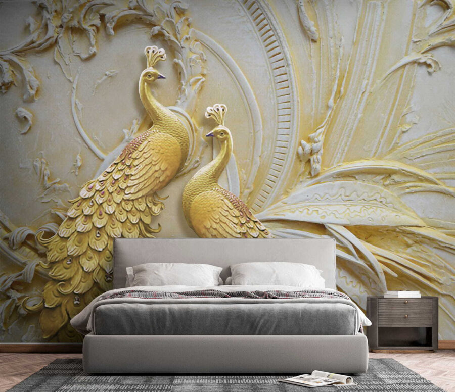 Fototapet Păuni eleganți în relief ornamentat - imagine 3