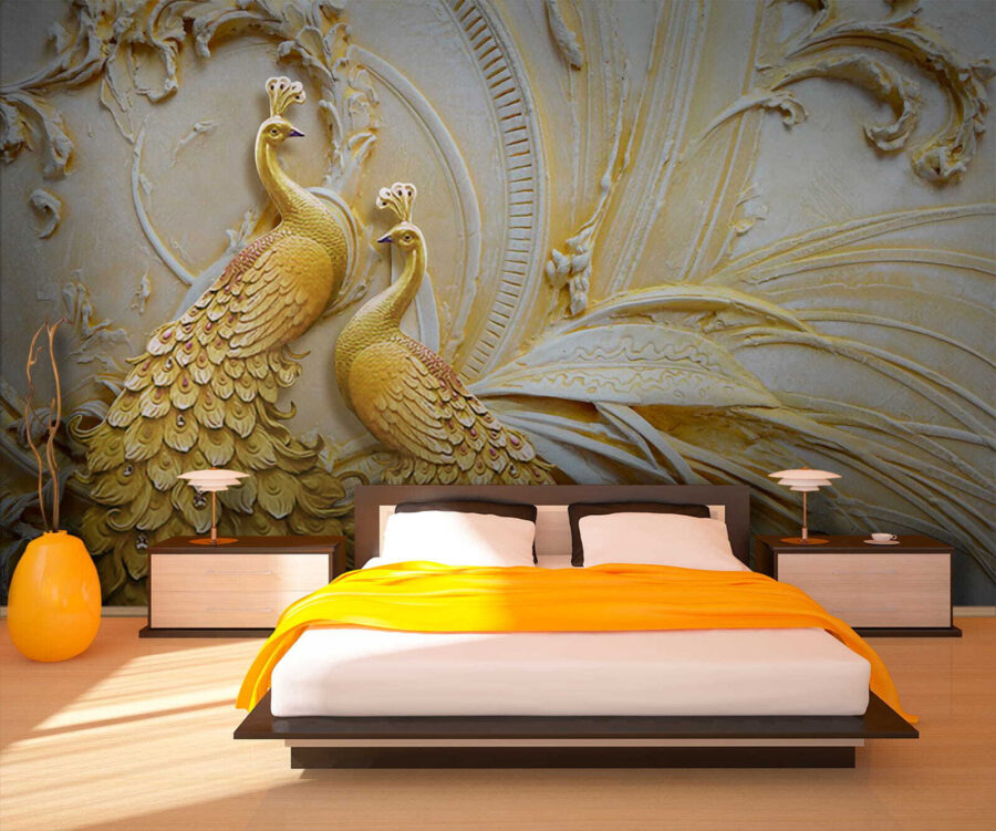 Fototapet Păuni eleganți în relief ornamentat - imagine 4