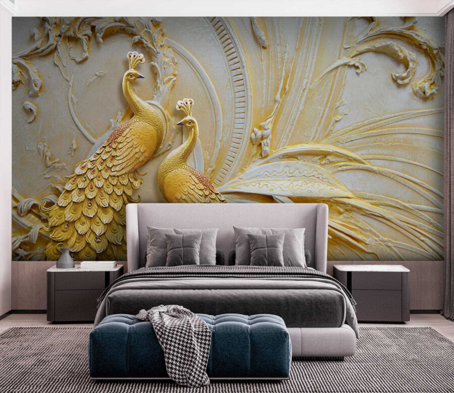 Fototapet Păuni eleganți în relief ornamentat - imagine 5