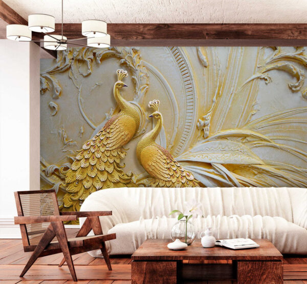 Păuni eleganți în relief ornamentat Păuni eleganți în relief ornamentat