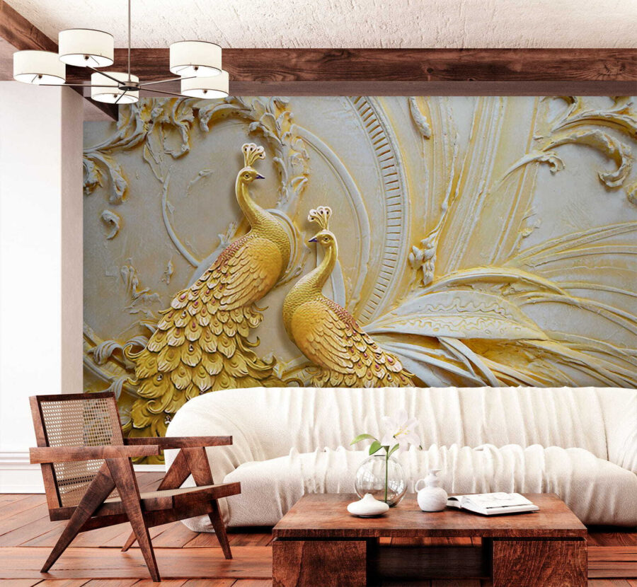 Fototapet Păuni eleganți în relief ornamentat - imagine 6