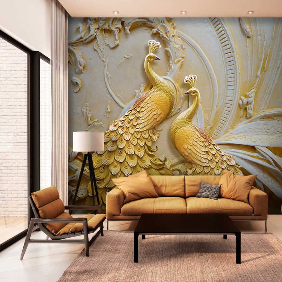 Fototapet Păuni eleganți în relief ornamentat - imagine 7