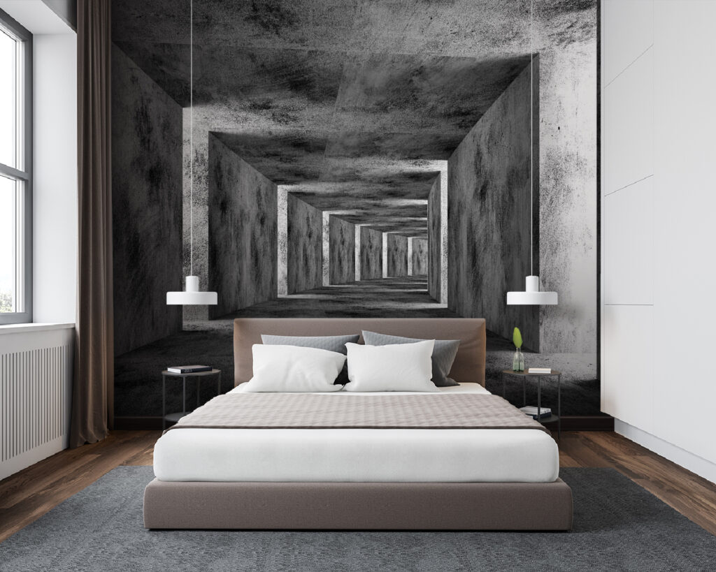 Room with concrete walls and a square ceiling