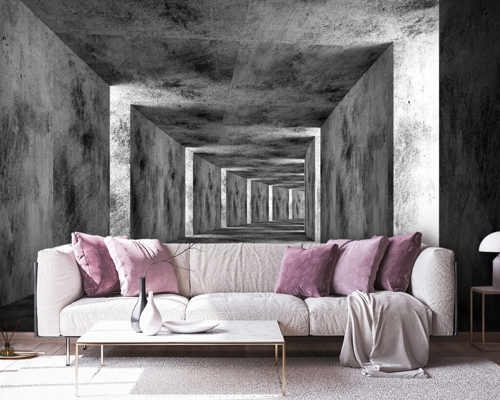 Room with concrete walls and a square ceiling