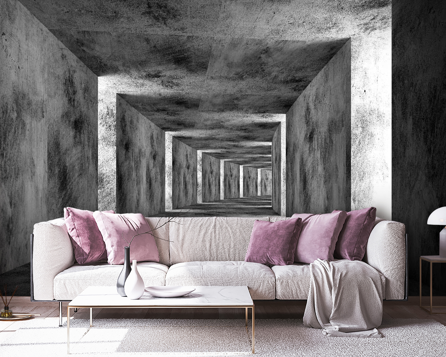 Room with concrete walls and a square ceiling