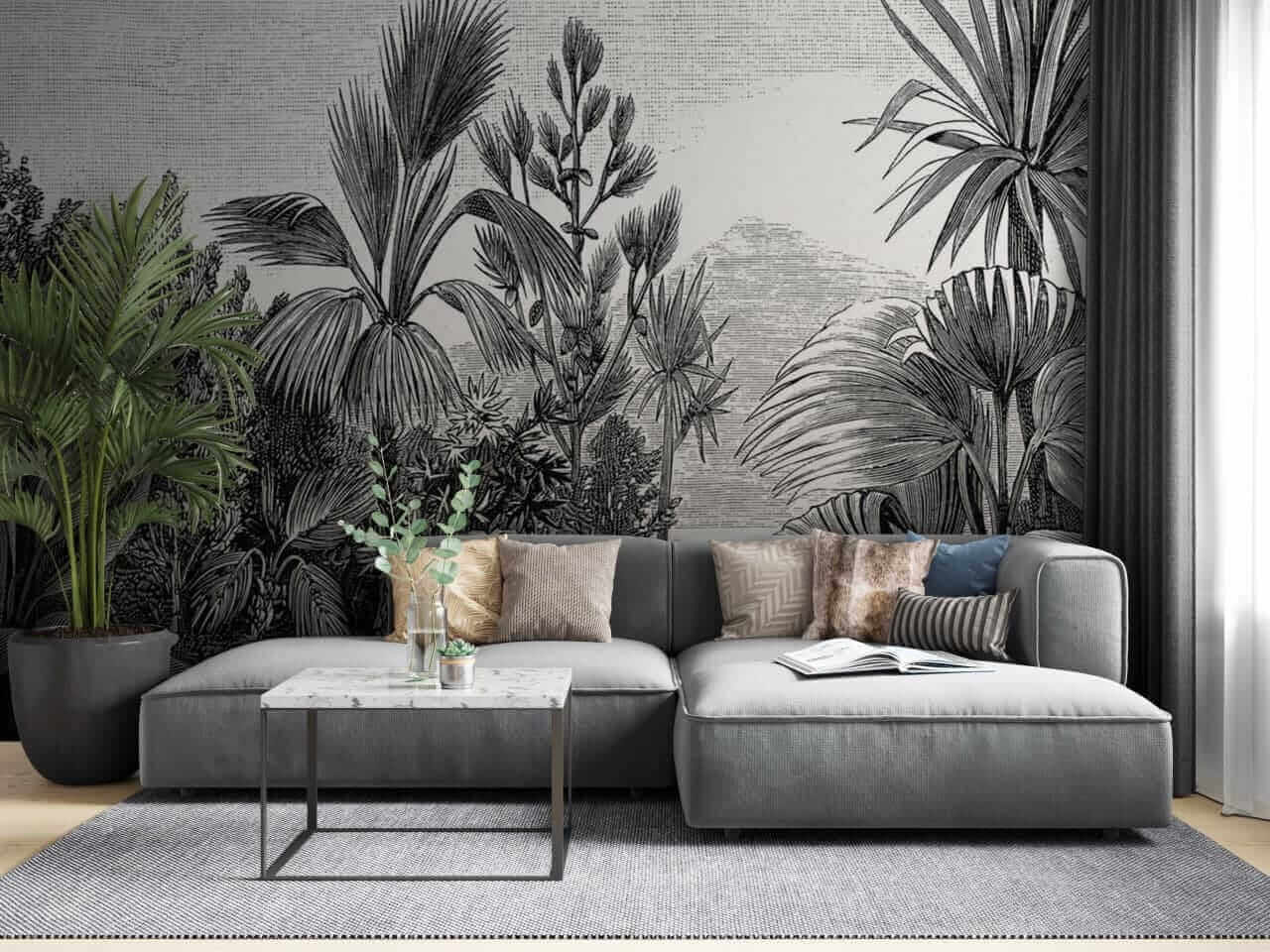 u52597pig2m - Desen alb-negru al unei păduri tropicale - tegory