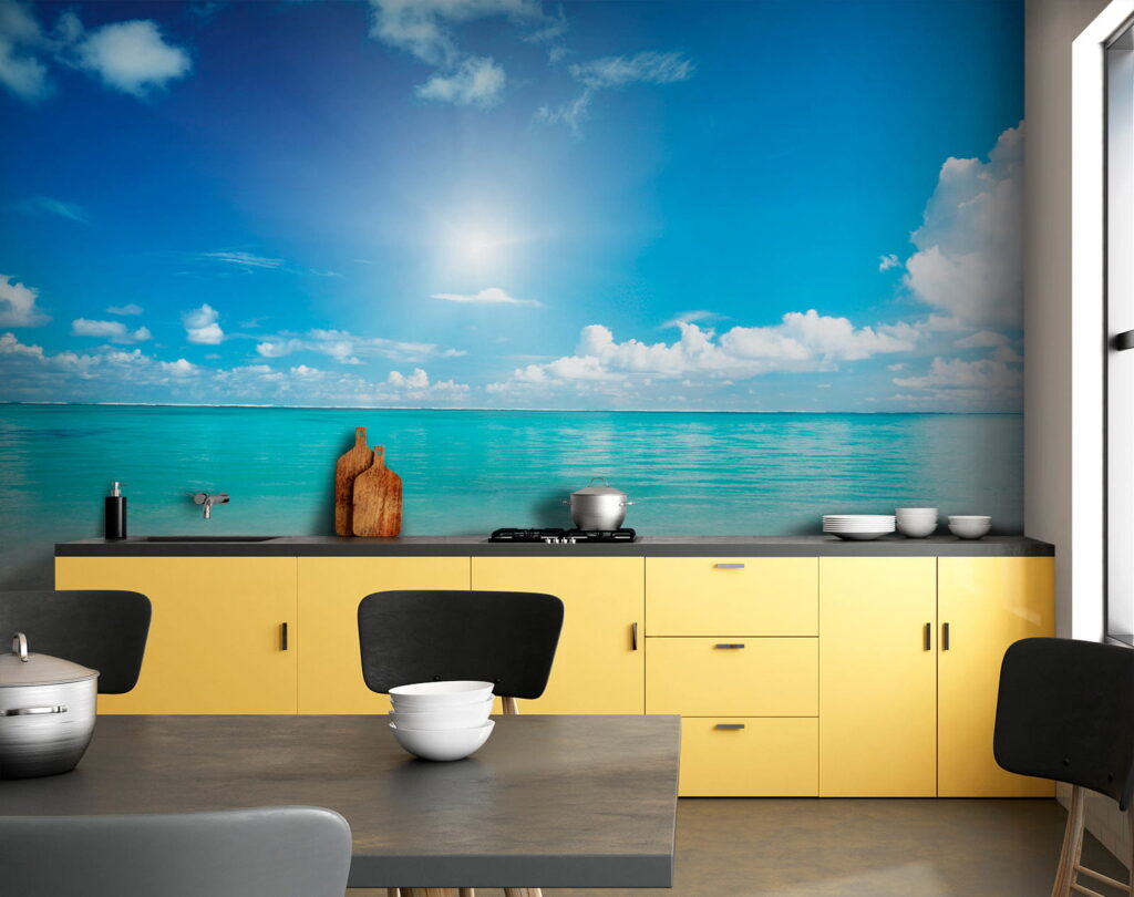 Blue sky with clouds and a sandy beach