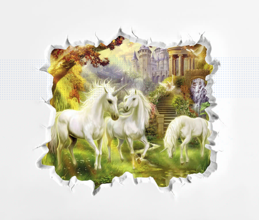 Zid cu un castel și unicorni