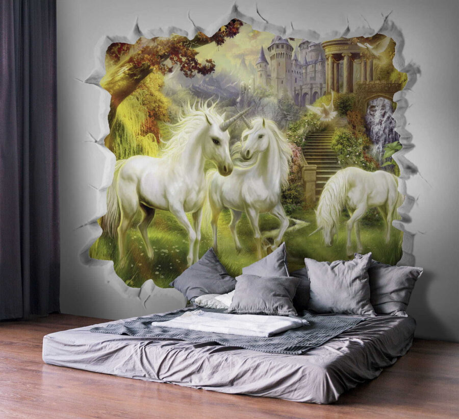Zid cu un castel și unicorni