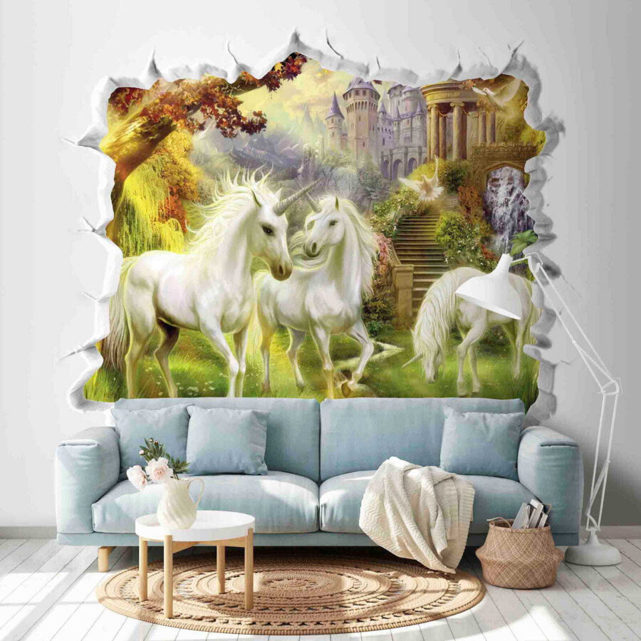Zid cu un castel și unicorni
