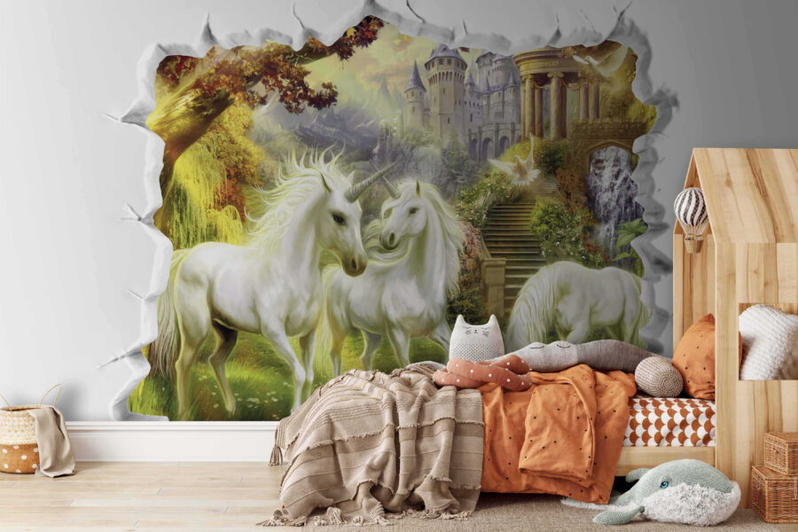 Zid cu un castel și unicorni