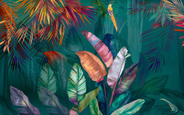 Frunze și păsări tropicale colorate Frunze și păsări tropicale colorate