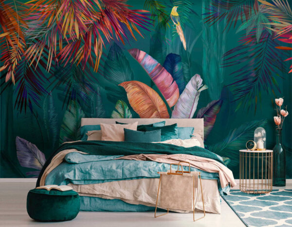 Frunze și păsări tropicale colorate Frunze și păsări tropicale colorate