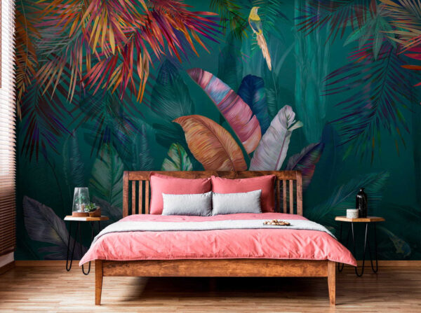 Frunze și păsări tropicale colorate Frunze și păsări tropicale colorate